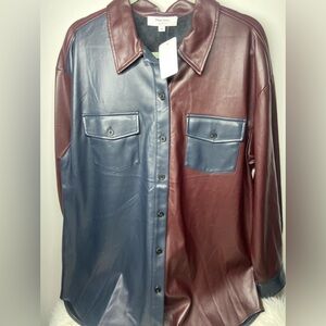 Peter Som Burgundy and Navy Faux Leather Shirt